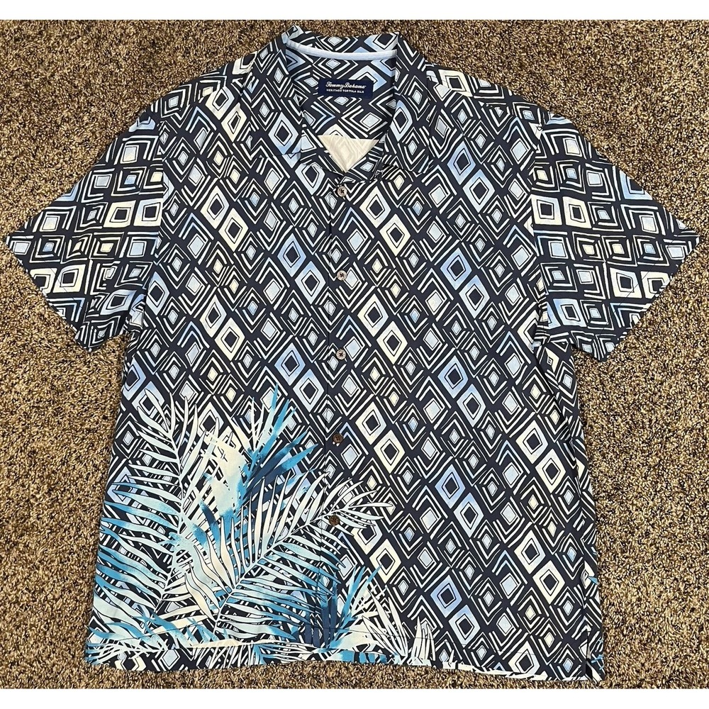 Tommy‎ Bahama Shirt Men's Sz 2XL Blue Silk Heritage Tortola Hawaiian Floral Camp